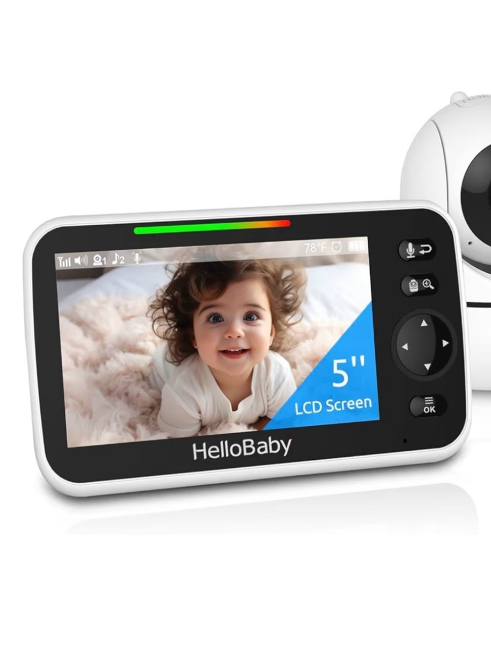 HelloBaby 5" Baby Monitor with LCD Screen - White/Black